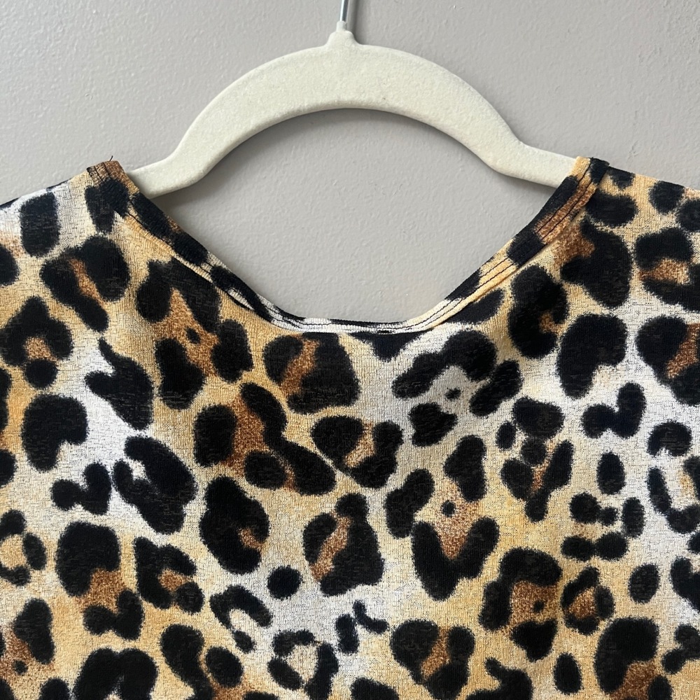 Vintage Y2K Leopard Print Top Women's Small Mesh Fitted Stretch Lettuce Hem - Picture 12 of 12